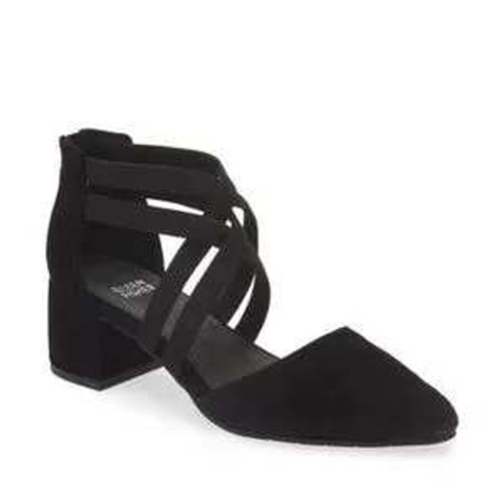 Eileen Fisher Suede Block Heel Pumps Womens 10 Black Strappy D'Orsay Designer
